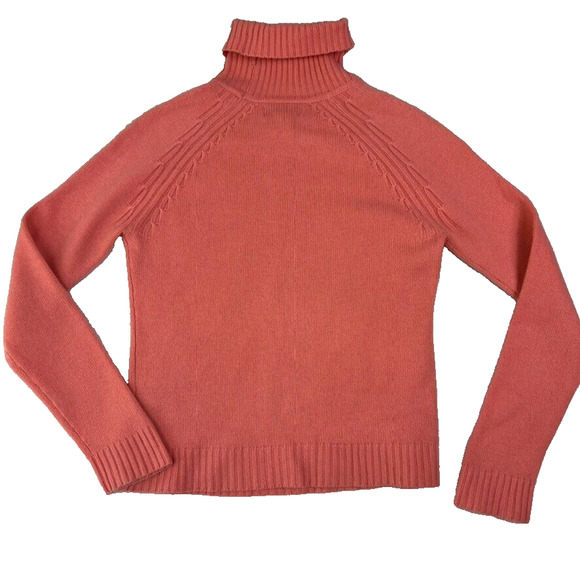 Sutton Studio Sweater Womens Small Petite Soft Salmon Pink Cashmere Turtleneck - Picture 2 of 8